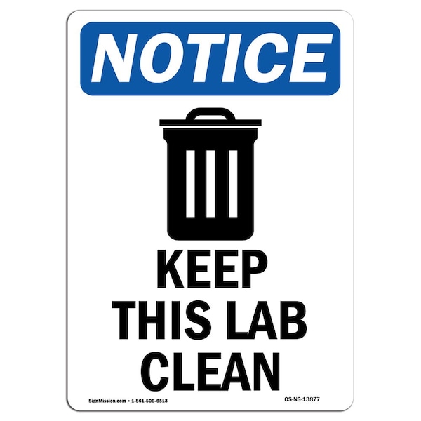 OSHA Sign, Keep This Lab Clean With Symbol, 5in X 3.5in Decal, 10PK, 3.5" W, 5" L, Portrait, PK10
